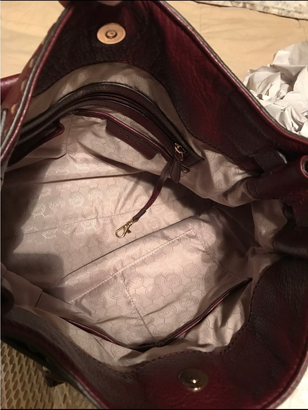 Michael Kors Bordeaux Pebbled Leather Satchel with Gold Tone Hardware - Picture 3 of 5